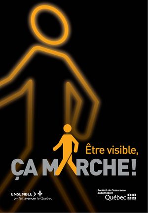 Pieton orange abribus Affiche « Être visible » installée dans les abribus de la ville de Québec