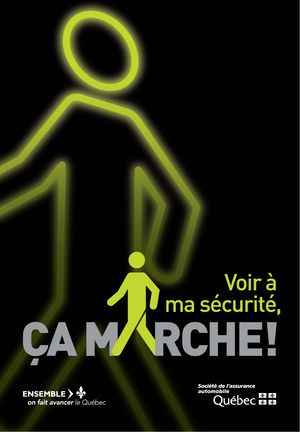 Pieton jaune abribus Affiche « Voir à ma sécurité » installée dans les abribus de la ville de Québec