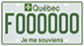 Example of a green licence plate for an electric commercial or special use vehicle, bearing the number F000000