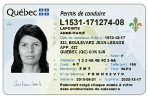 Exemple d'un nouveau permis de conduire avec photo en noir et blanc et composantes de sécurité additionnelles