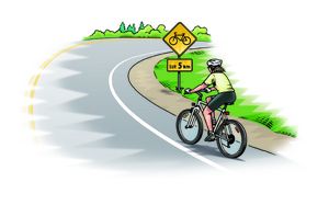 Illustration of a cyclist riding on a paved shoulder.