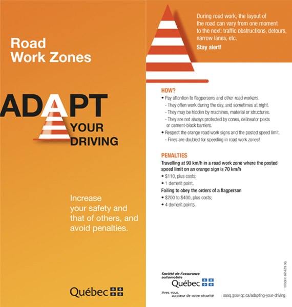 Road Work Zones: adapt your driving leaflet