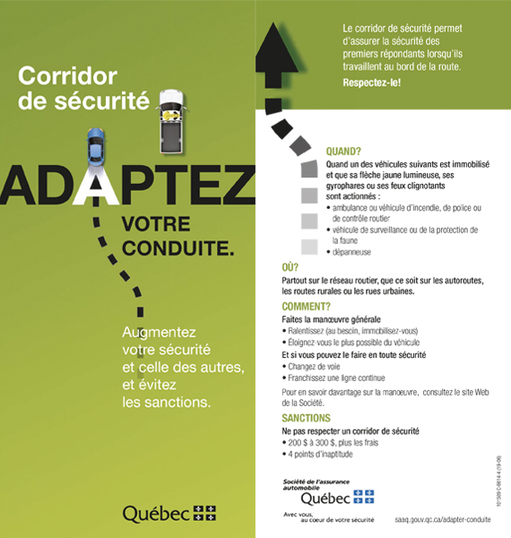 Feuillet Corridor de sécurité : adaptez votre conduite.
