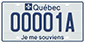 Example of a licence plate for a 2- or 3-wheel motorcycle, bearing the number 00001A