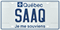 Example of a personalized licence plate without a prefix for a passenger vehicle or motor home, bearing the character combination SAAQ