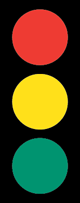 Illustration of a red, amber and green vertical traffic light.