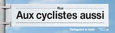 Affiche « Rue Aux cyclistes aussi » de la campagne Partage de la route