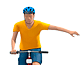 Illustration of a cyclist seen from the front, holding his left arm out horizontally to signal his intention to turn left.